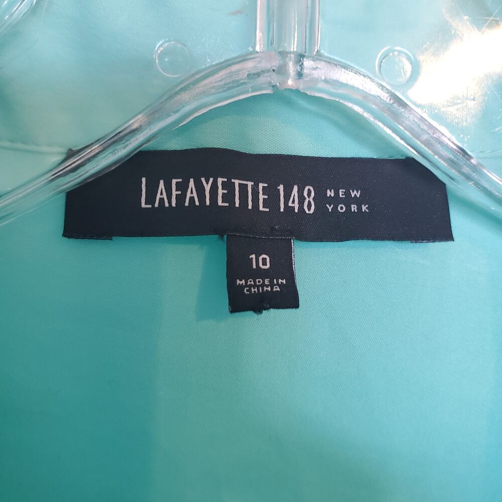 Lafayette 148 Teal Top 10 Collar Pleated Button Shirt 10 Stretch Career Casual - Picture 3 of 5
